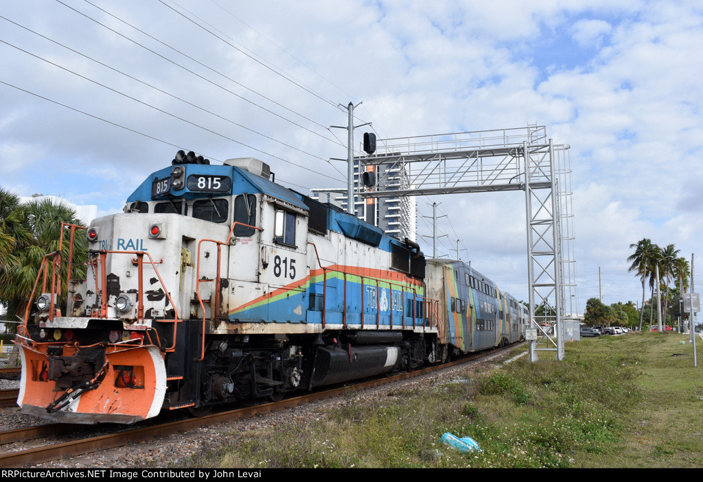 GP49PH-3 # 815 pushing Tri-Rail train into WPB Station